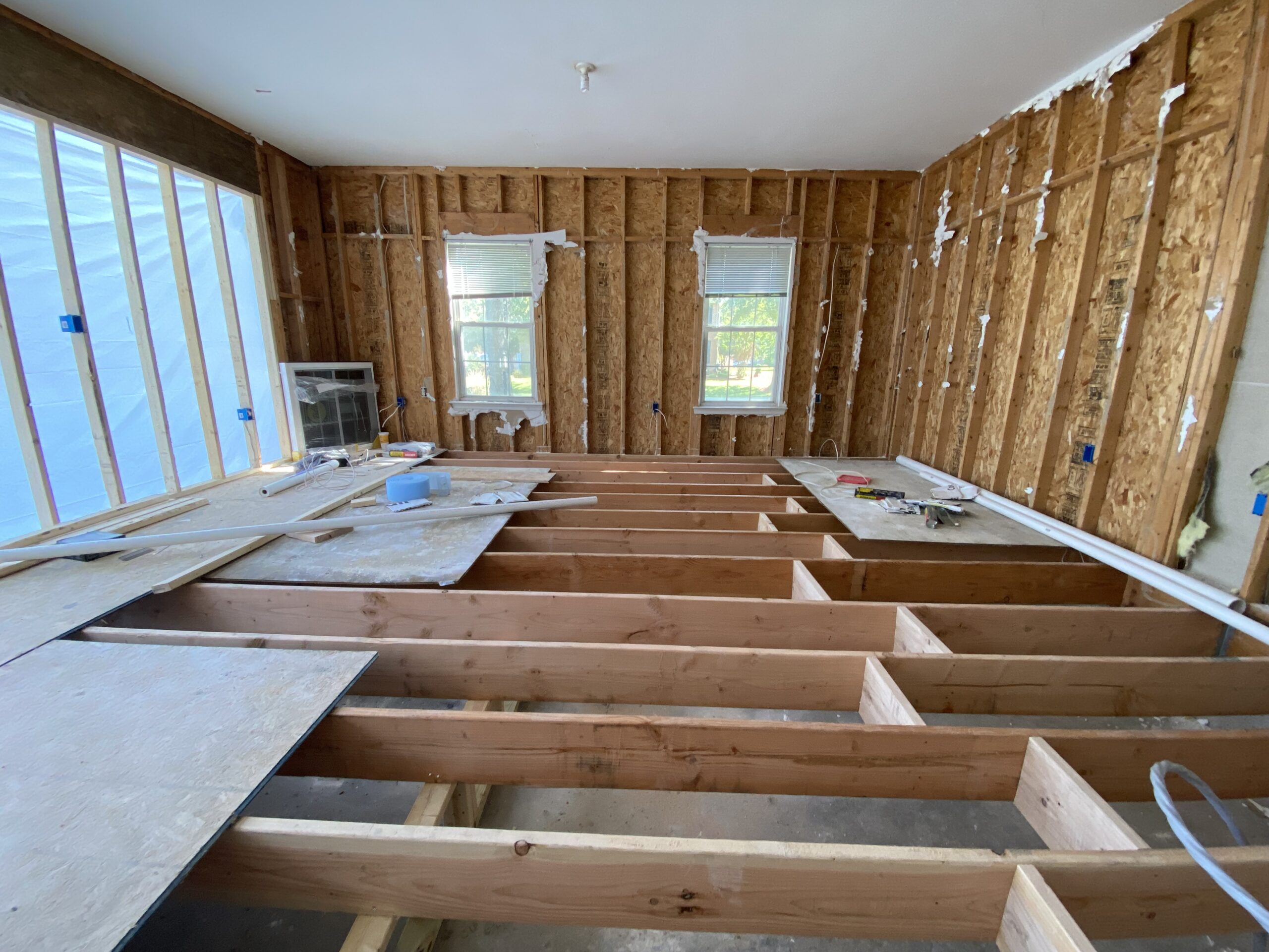 Garage conversion showing walls and finishes coming together