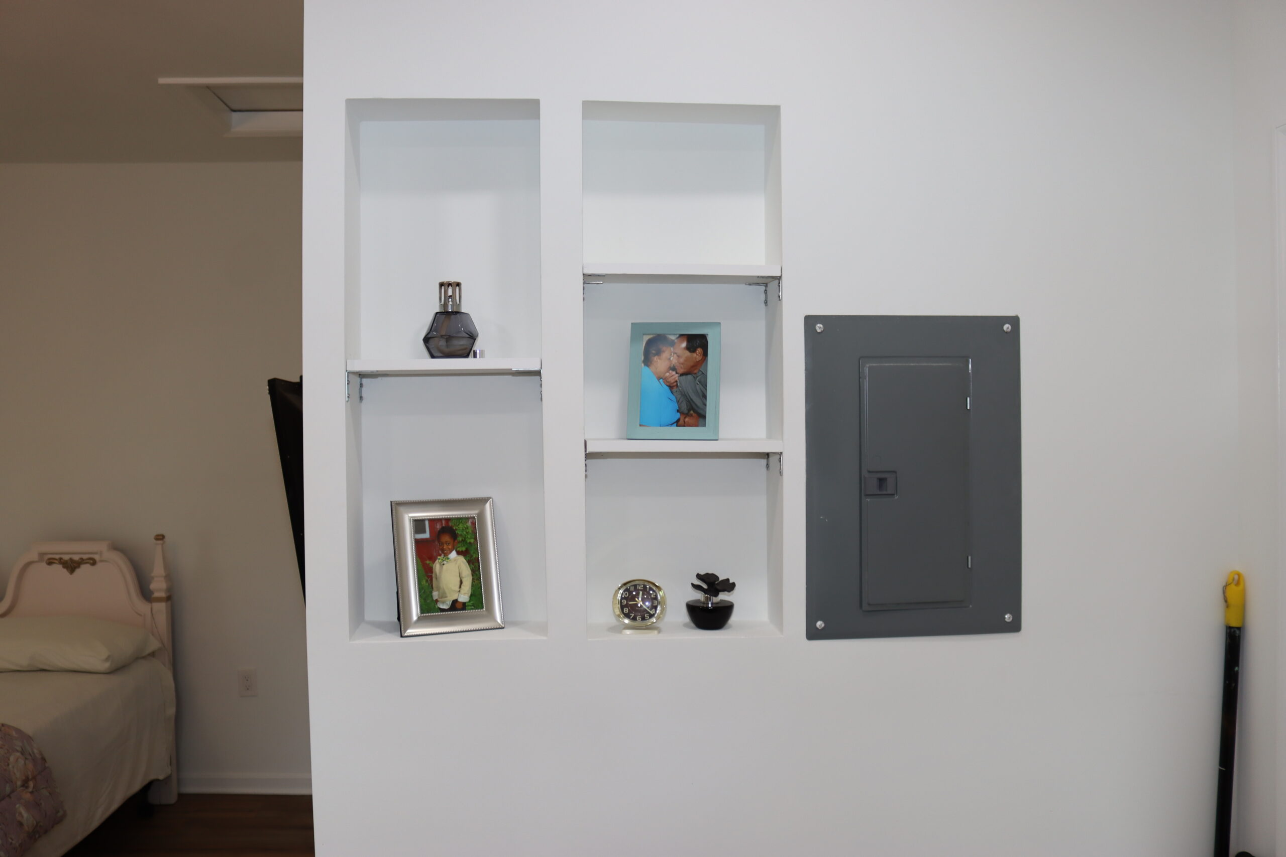 View of the transformed room with flooring and trim details