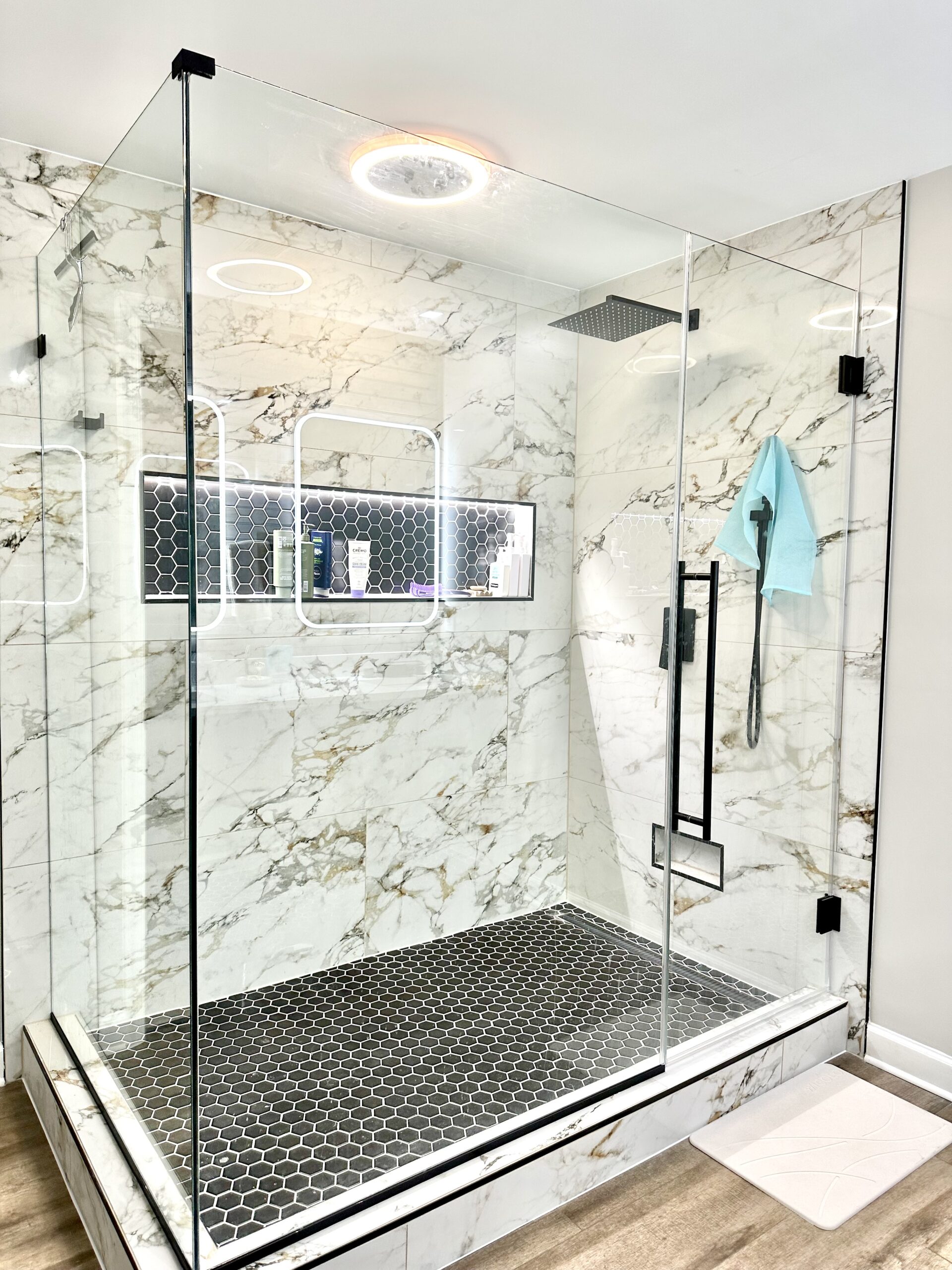 Kid-safe shower conversion with modern tile