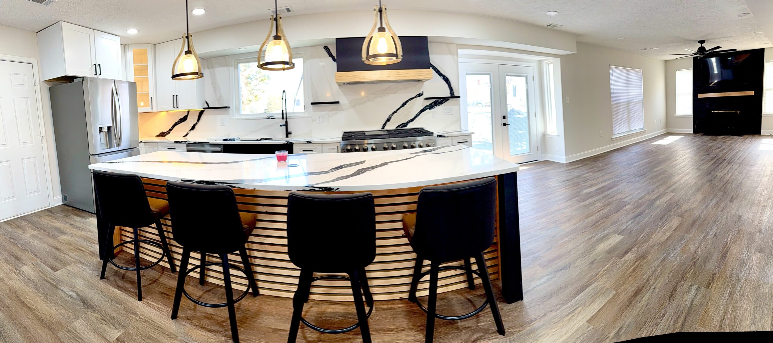 Luxe bathroom renovation with warm tones and modern fixtures