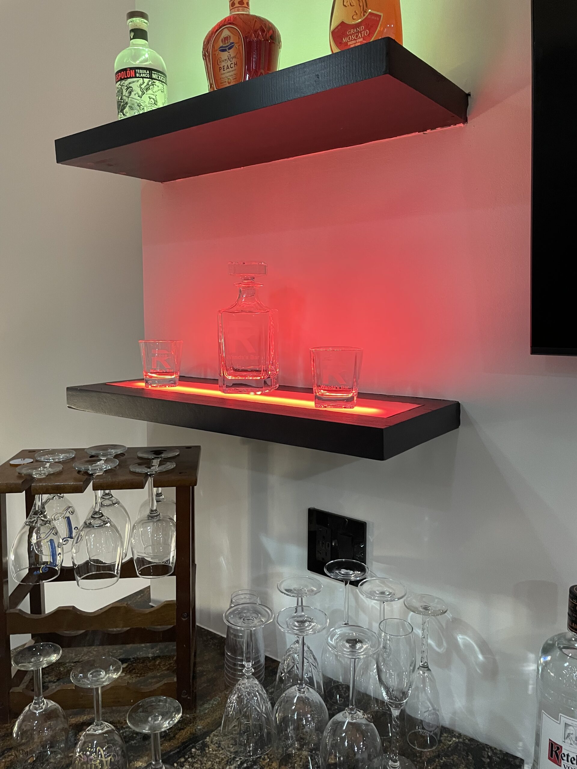 Basement vignette with lighting and decor