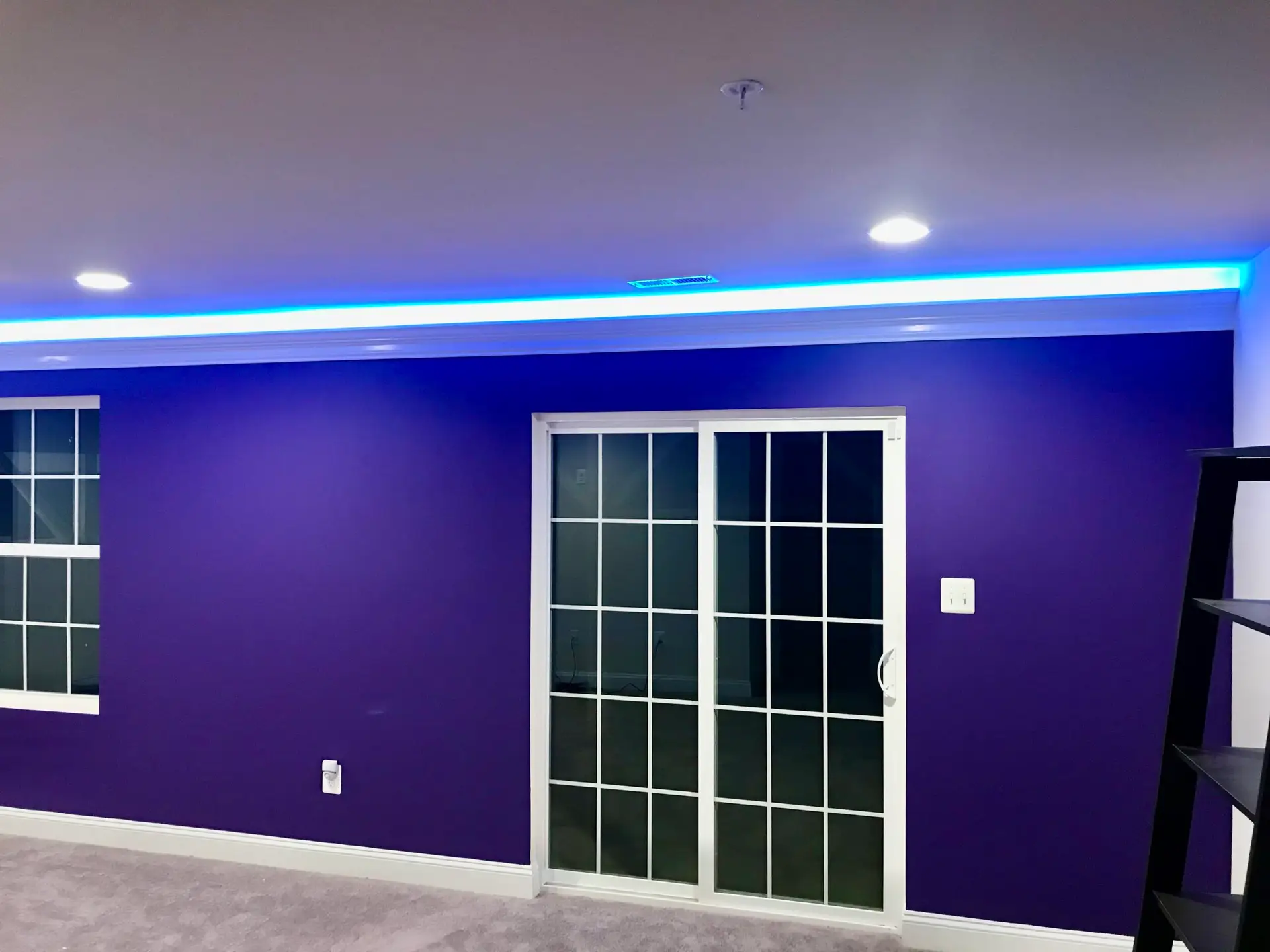 Basement seating against feature wall