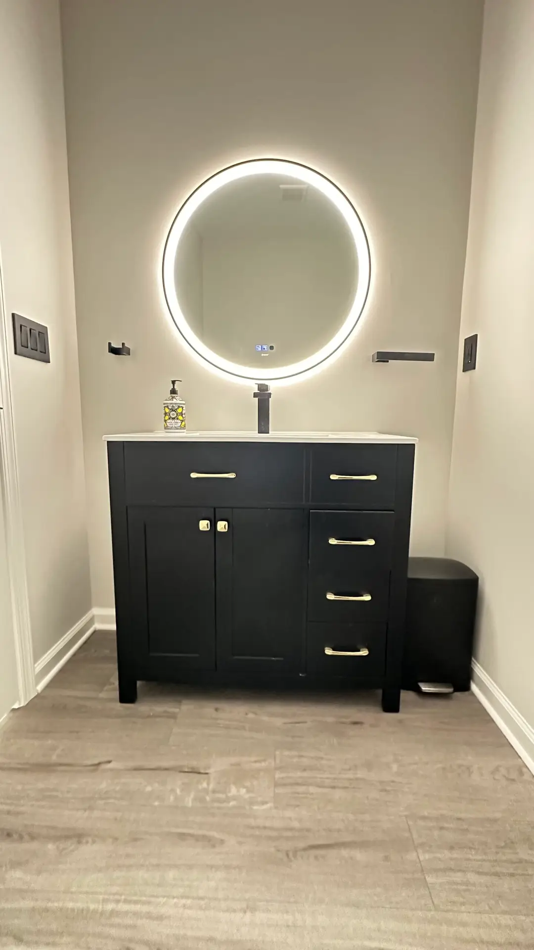 Basement detail view of flooring and trim