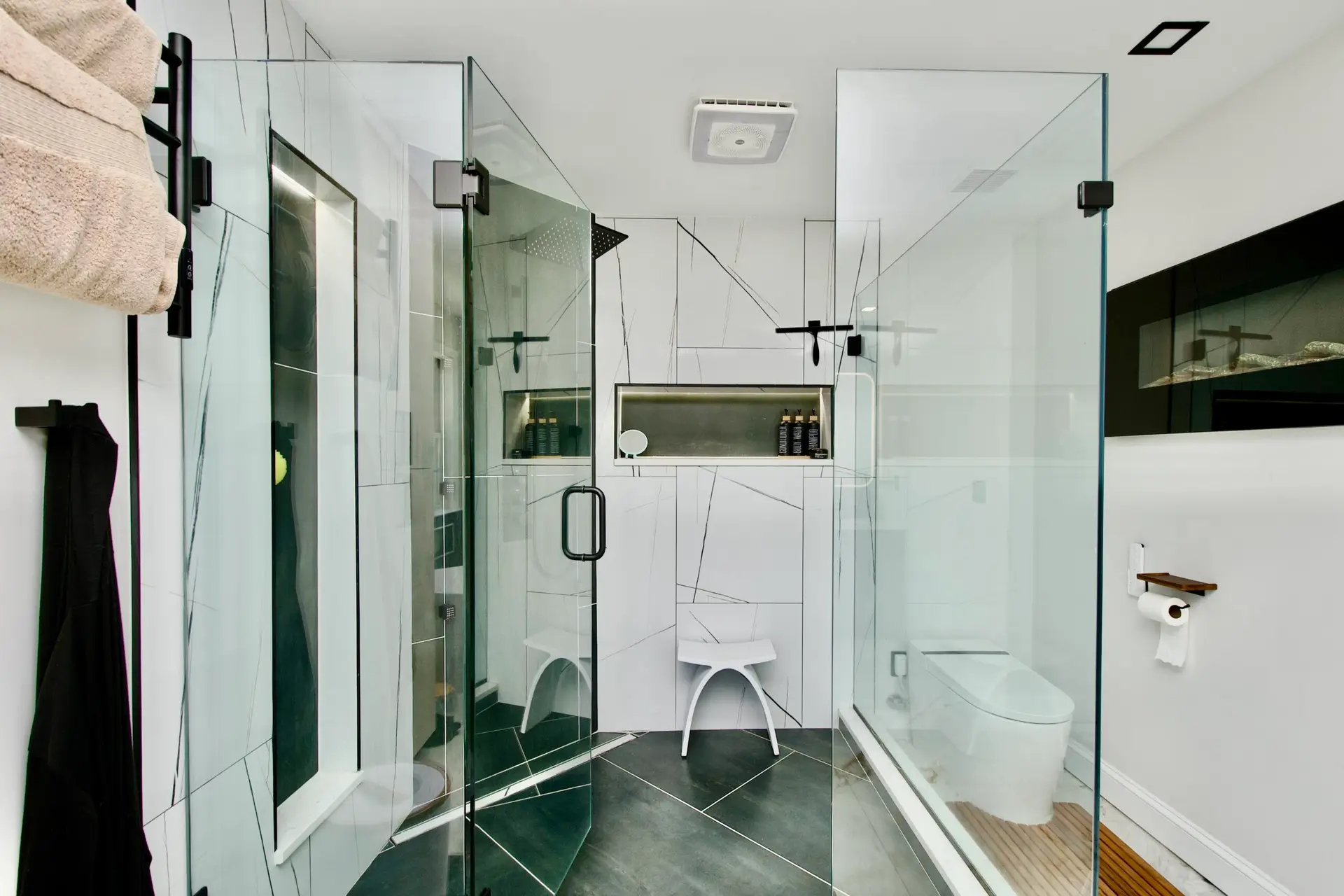 Walk-in shower with large format tile in Gainesville VA primary bathroom remodel