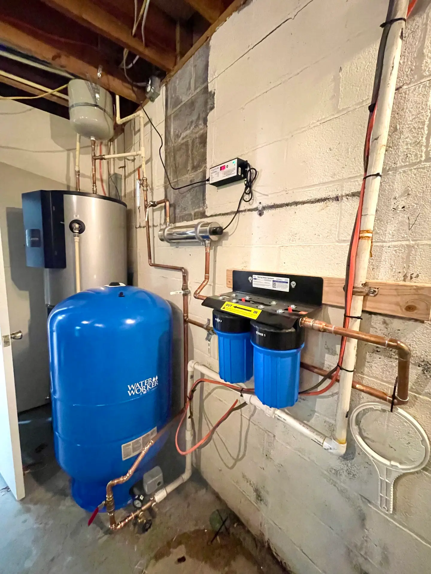 Whole home water system with expansion tank and filtration installed in Warrenton Virginia