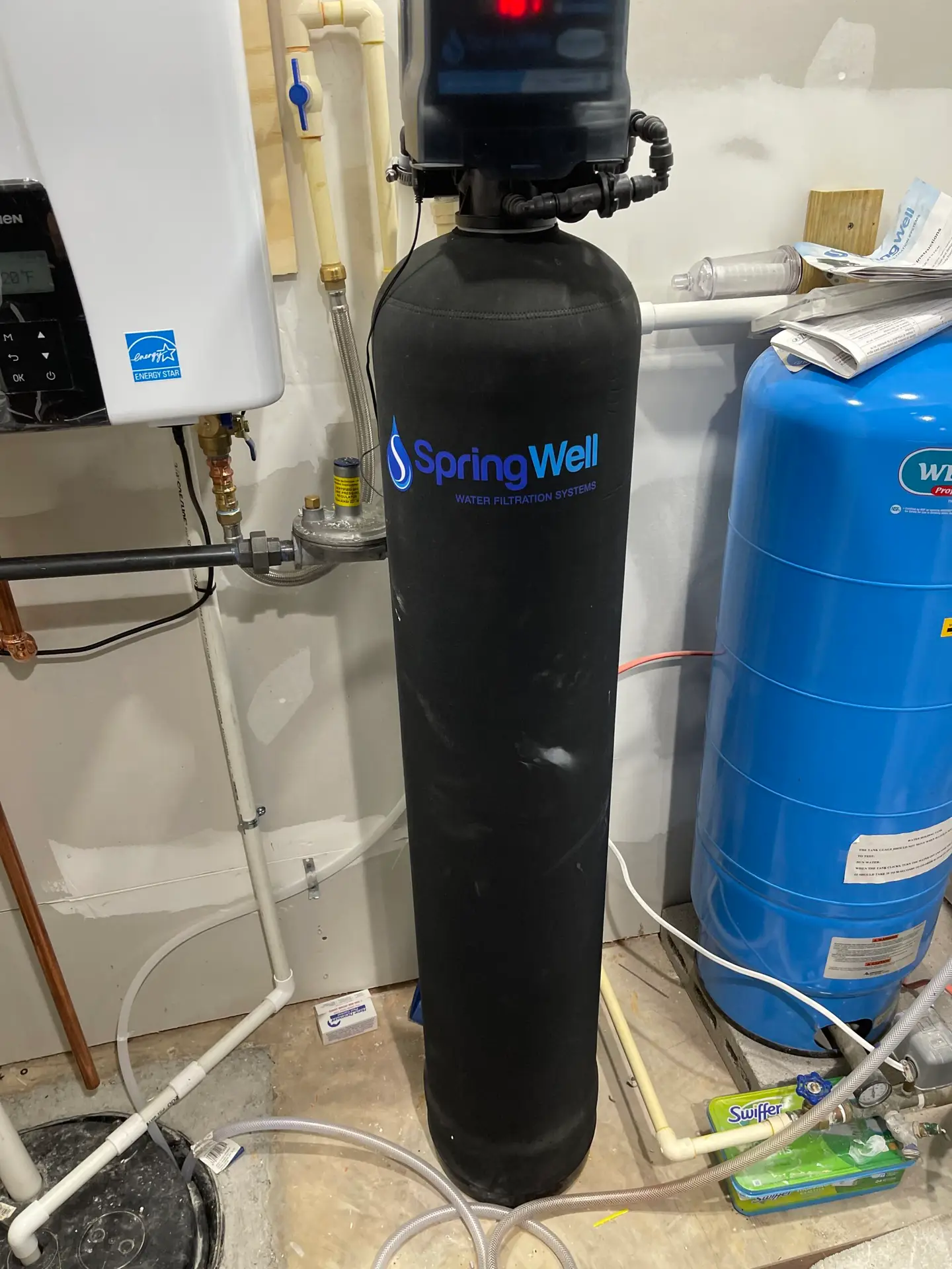 SpringWell whole home water filtration system installed in Warrenton Virginia basement